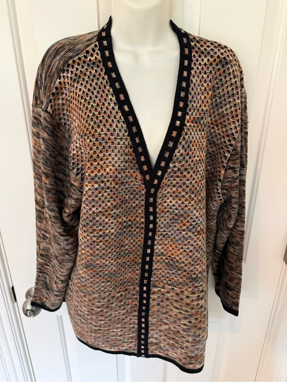 3X Vintage BOHO Women’s Multicolor Knit Sweater with Black Trim - Y2K Style